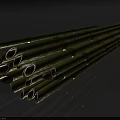 Green Bamboo Poles With Yellow Stripes Neatly Arranged On Gray Smooth Surface