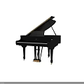 Beautiful Black Grand Piano With Elegant Design And Gold Accents On Wooden Legs