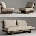 Modern Sofa Set With Wooden Frame And Light Beige Fabric Cushions