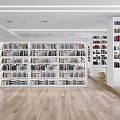 Modern Bookcase Interior Design In Spacious Reading Room With Books 3d model