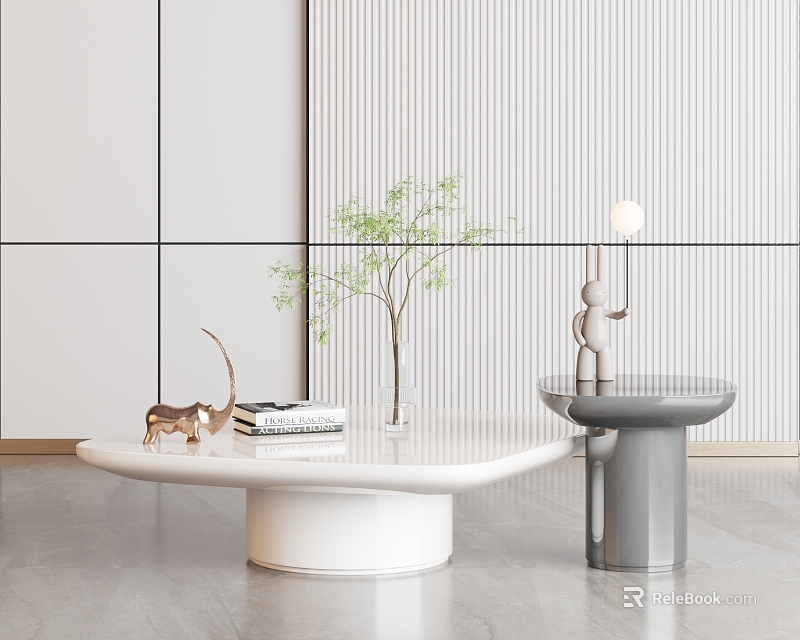 Modern Bedroom Interior Featuring White Bed Gray Nightstand Green Plants And Decorative Items 3d model 