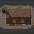 Miniature House Model Featuring Tower Red Roof Yellow Brown Walls Balcony Windows And Stone Base