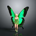 Green Winged Butterfly Fairy With Golden Hair And Elegant Green Outfit