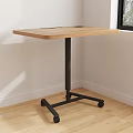 Wooden Functional Desk with Cup Holder Portable Wheels and Modern Design in Room Corner
