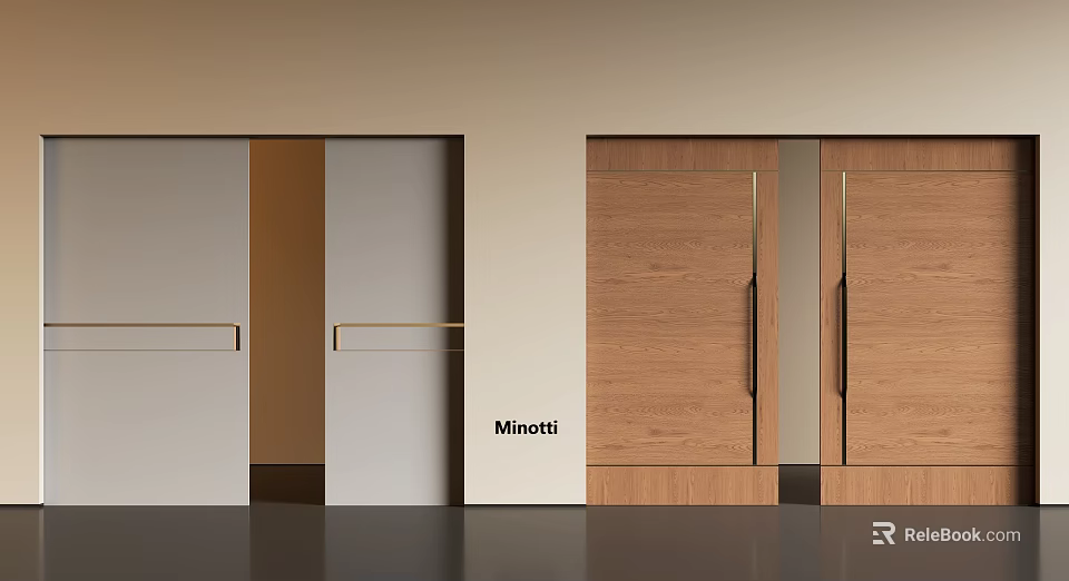 Modern Minotti Sliding Doors With Wooden And Light Color Design For Interior 3d model 