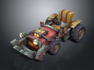 3D Model Retro Mechanical Vehicle With Yellow Seat Large Wheels And Metal Bumper 3d model