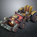 3D Model Retro Mechanical Vehicle With Yellow Seat Large Wheels And Metal Bumper