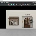 YUEMU Clothing Store White Building Exterior With Arched Doorway And Display Window