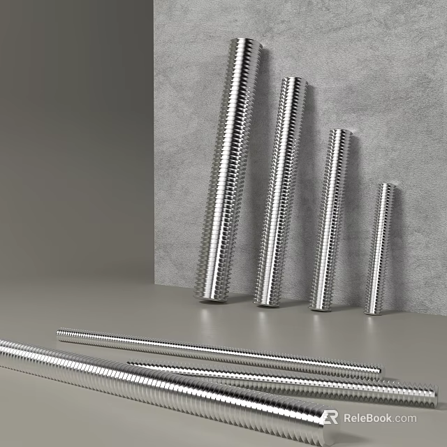Stainless Steel Threaded Rods As Durable Metal Hardware Tools With Different Lengths For Industrial Use 3d model 