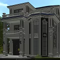 European Style Detached Villa With Blue Roof Balcony Carved Decorations And Large Windows