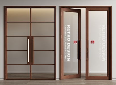 Middle Ancient Glass Double Door Middle Ancient Glass Door Oil Sand Glass Door Entry Door 3d model