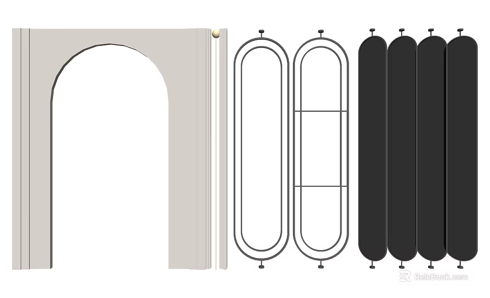 Modern Room Dividers Featuring Arch Oval And Black Vertical Strip Designs For Home Decor 3d model 