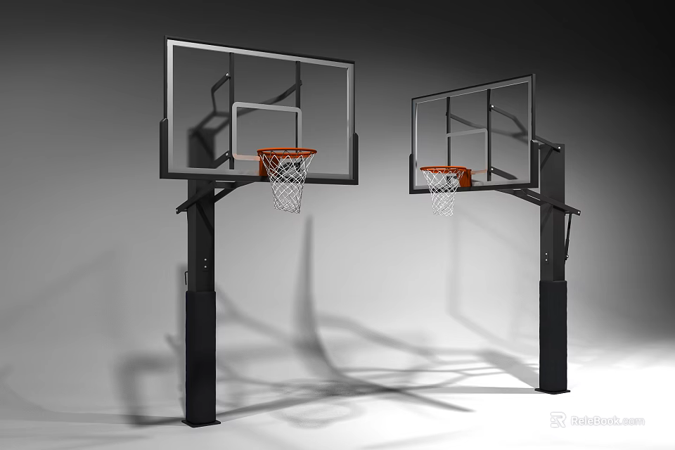 Basketball Hoops Sports Equipment With Transparent Backboard Orange Rim White Net And Black Pole 3d model 