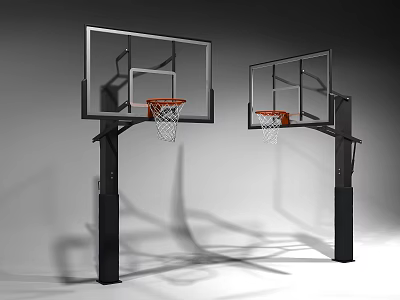 Basketball Hoops Sports Equipment With Transparent Backboard Orange Rim White Net And Black Pole 3d model