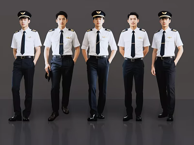 Men In Pilot Uniforms White Shirts Black Pants Ties Standing Full Length 3d model