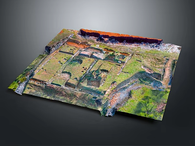 Ancient Archaeological Site Model With Structural Layout Red Soil Terrain And Green Vegetation 3d model