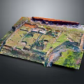 Ancient Archaeological Site Model With Structural Layout Red Soil Terrain And Green Vegetation