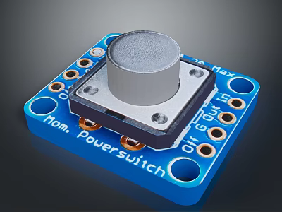 Power Switch Module With Blue Circuit Board Silver Button Holes And Connection Points 3d model