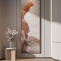 Abstract Brown Beige Painting With Dried Grass Vase On Side Table Modern Interior