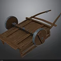 Vintage Wooden Handcart With Large Wheels Classic Structure And Retro Design