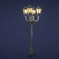 Vintage Outdoor Street Lamp with Metal Pole and Multiple Glass Lanterns