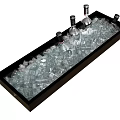 Elegant Black Rectangular Container Filled with Transparent Ice and Wine Bottles with Silver Caps 3d model