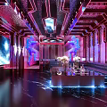 Modern KTV Interior With Neon Lights Comfortable Sofa Seats And Large Screen