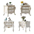 Elegant White Nightstand With Gold Accents Ornate Carved Details And Two Drawers