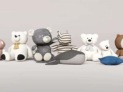 Plush Toys Collection With Various Colors Different Styles Including Bears And Whale 3d model