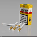 Parisienne Brand Cigarettes With Yellow Box And Filter Tips On Black Surface