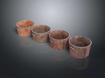 Set Of Four Wooden Washing Buckets For Daily Laundry And Household Use 3d model