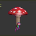 Red Mushroom With White Spots And Smaller Mushroom Growth And Root Structures