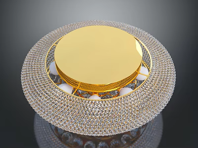 Luxurious Lighting Combination with Gold Circular Top and Silver Mesh Frame and Sparkling Crystal Inlays 3d model