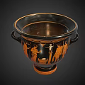 Antique Black And Orange Decorative Vase With Handles And Ancient Figure Scenes