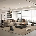 Modern Living Room Interior Design With Large Windows Beige Sofa Rug And Coffee Table