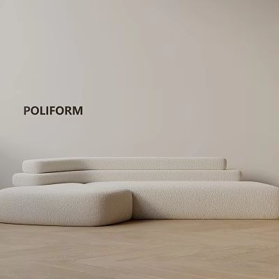 Poliform Three Seater Sofa In Beige Fabric With Modular Design Light Wall Wooden Floor 3d model