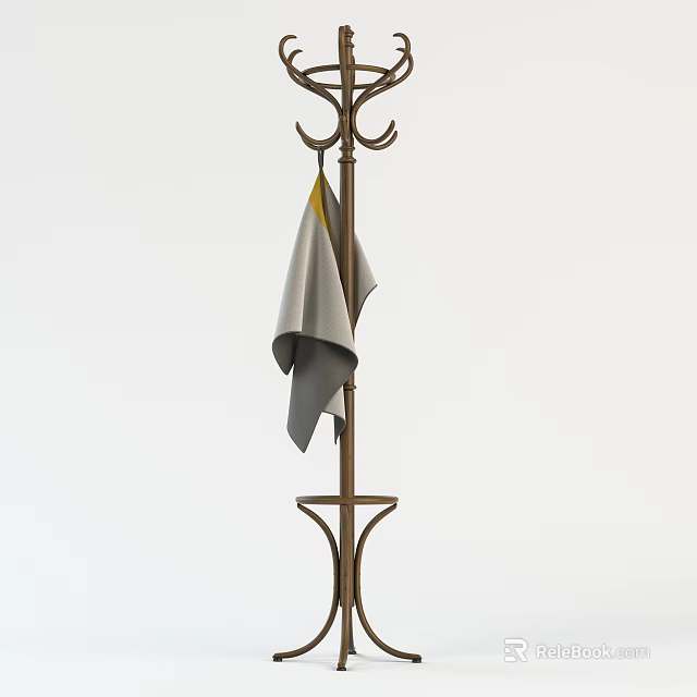 Floor Standing Clothes Hanger With Modern Design Hanging Gray Towel 3d model 