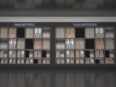 Modern Display Shelves for Building Materials with Various Tile Wood and Panel Samples 3d model