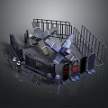 Industrial Scene Components With Metal Railings Platform Equipment And Warning Signs
