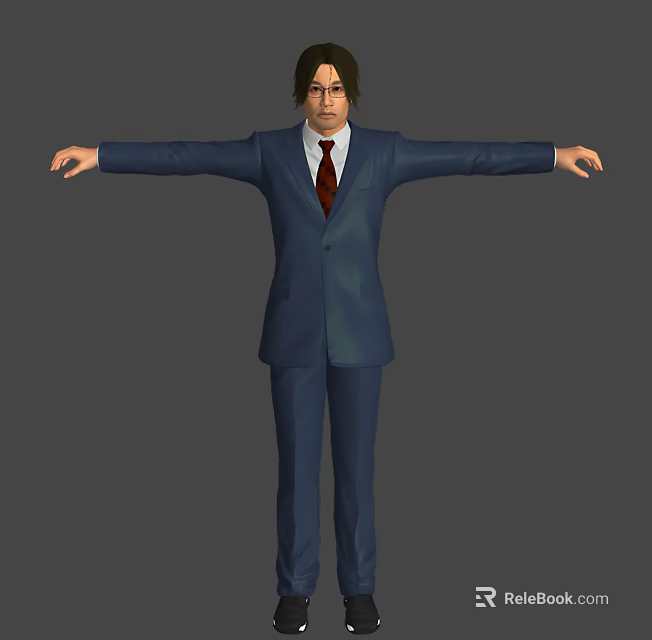 Man in Blue Suit with Red Tie Standing with Outstretched Arms 3d model 