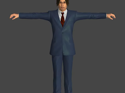 Man in Blue Suit with Red Tie Standing with Outstretched Arms 3d model