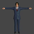 Man in Blue Suit with Red Tie Standing with Outstretched Arms