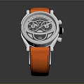 Modern Luxury Mechanical Watch With Orange Leather Strap And Silver Transparent Dial