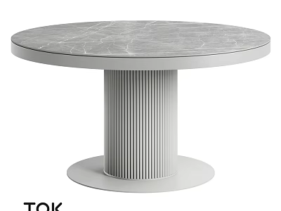 Modern Round Dining Table With Marble Texture And Fluted Pedestal Base 3d model