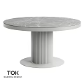 Modern Round Dining Table With Marble Texture And Fluted Pedestal Base