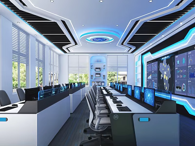 School Advanced Technology Lab Featuring Modern Workstations Digital Screens And Blue Lighting 3d model