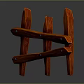 Decorative Wooden Garden Fence With Pointed Posts And Horizontal Rails 3D Render Model