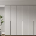 Modern Minimalist Light Gray Wardrobe With Multiple Panel Doors Green Plant And Wooden Floor