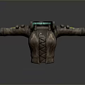 Stitched Leather Household Gear With Blue Translucent Top Metallic Arm Extensions And Small Green Lights
