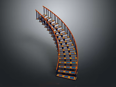 Modern Spiral Staircase with Orange Black Handrail and Stylish Steps 3d model